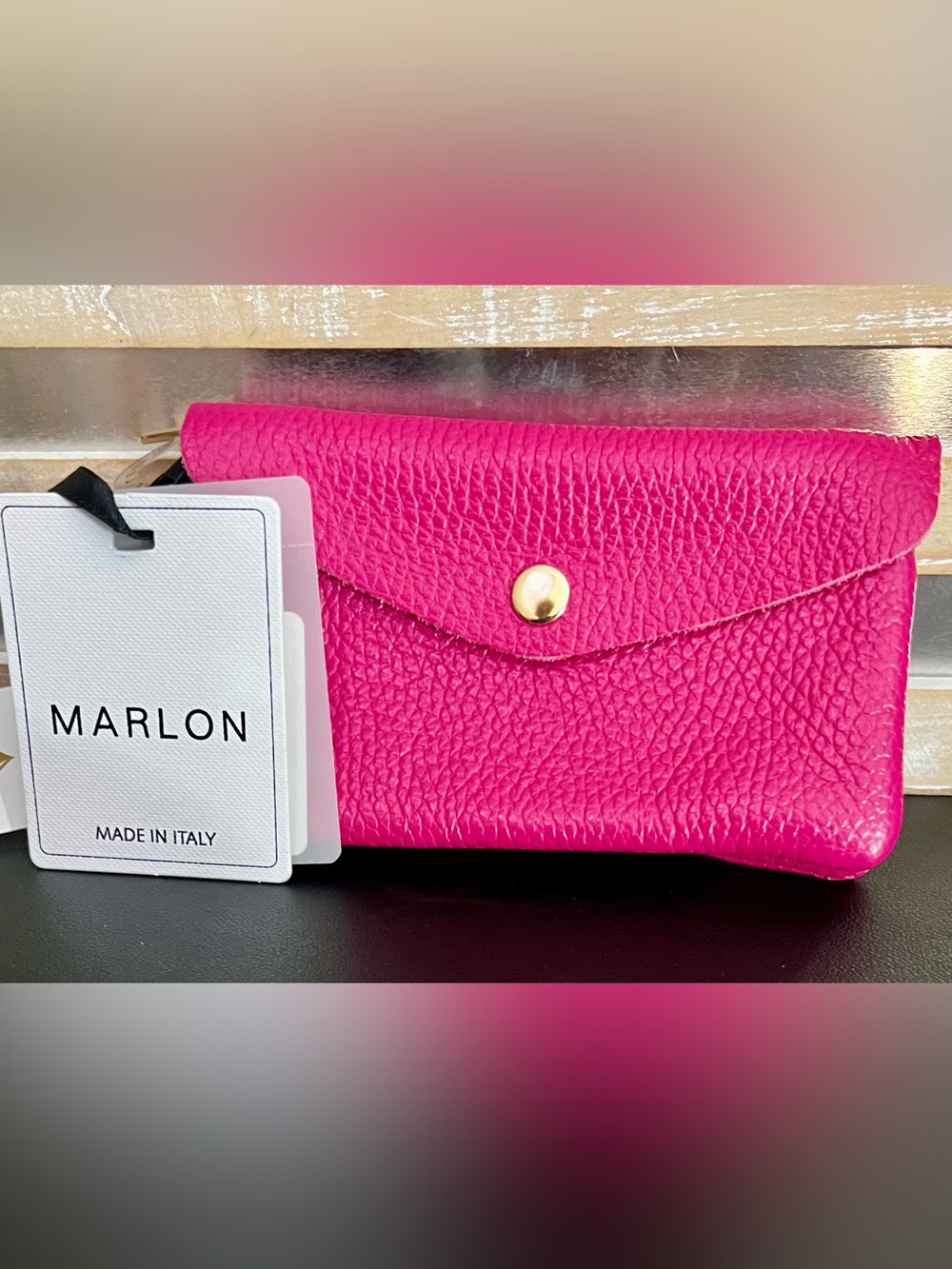 MARLON Firenze Italian Leather Fuchsia Coin Envelope Purse Wallet